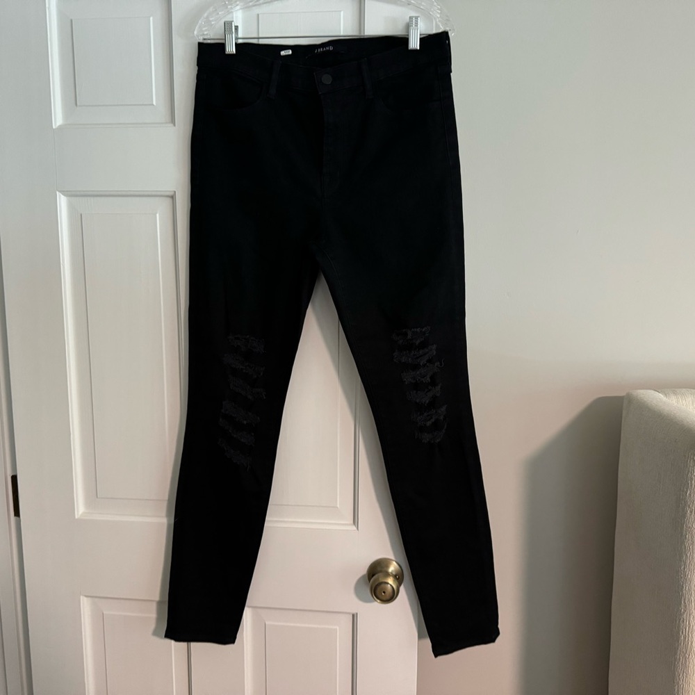 J Brand Maria Black Skinny Jeans with Torn Legs